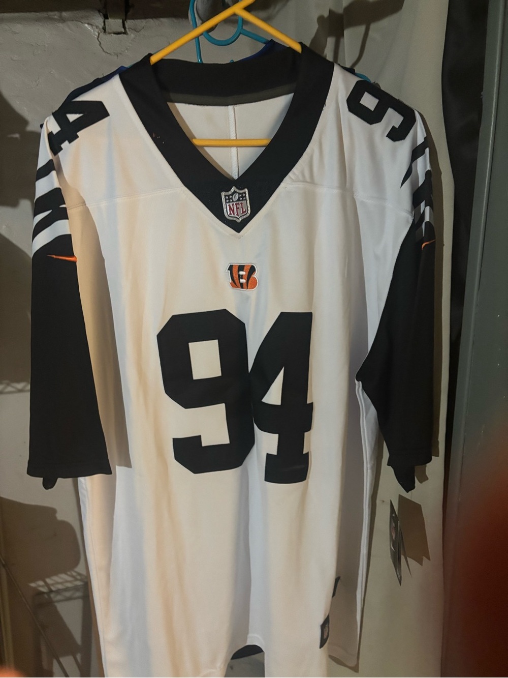 NFL White and Black Team Jersey with Nike and NFL Patches #94 Sam Hubbard